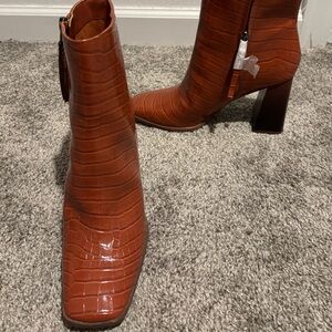 Sam Edelman Croc-Embossed Tan Heeled Boots